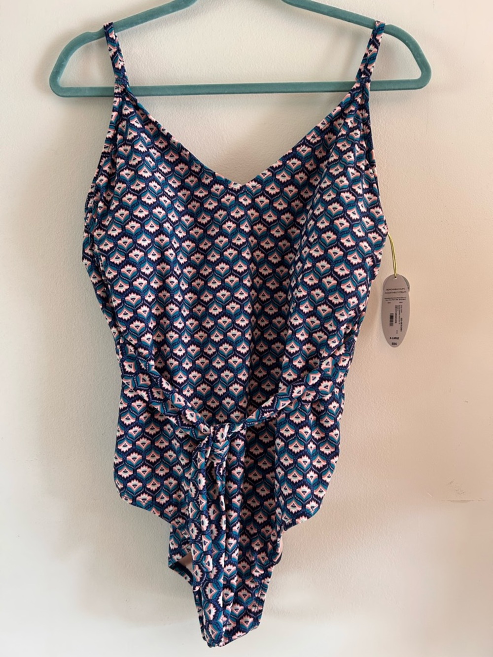 NWT Mynah Blue Patterned One-Piece Swimsuit with Tie Waist